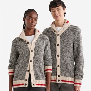 Roots Cabin Shawl Collar Elbow Patch Cardigan Wool Blend Unisex Womens M $148